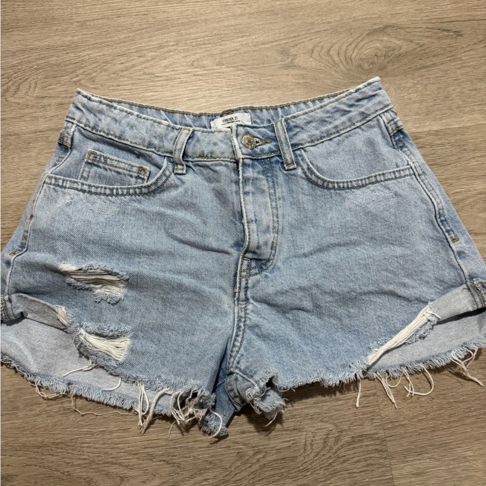Forever 21 Light Wash Distressed Jean Shorts